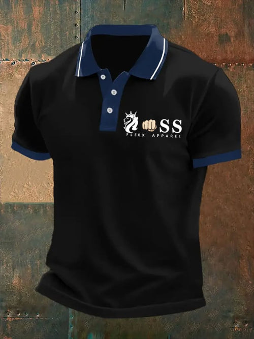 Men's Retro Letter Print Casual Polo Shirt