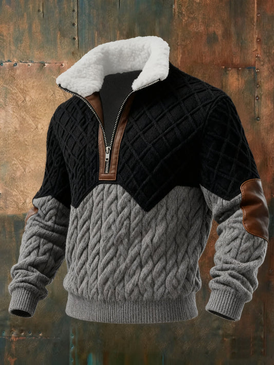 Men's Geometric Print Twist Stitch Diamond Stitch Casual Sweatshirt