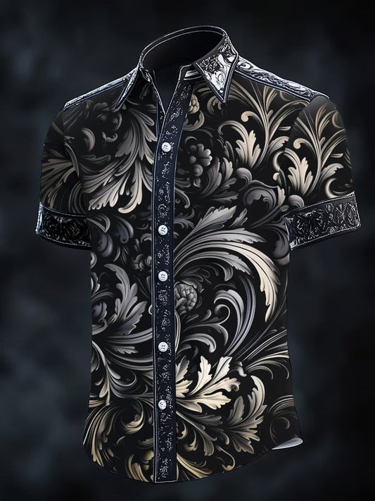 Men's Vintage Dark Baroque Print Short Sleeve Shirt