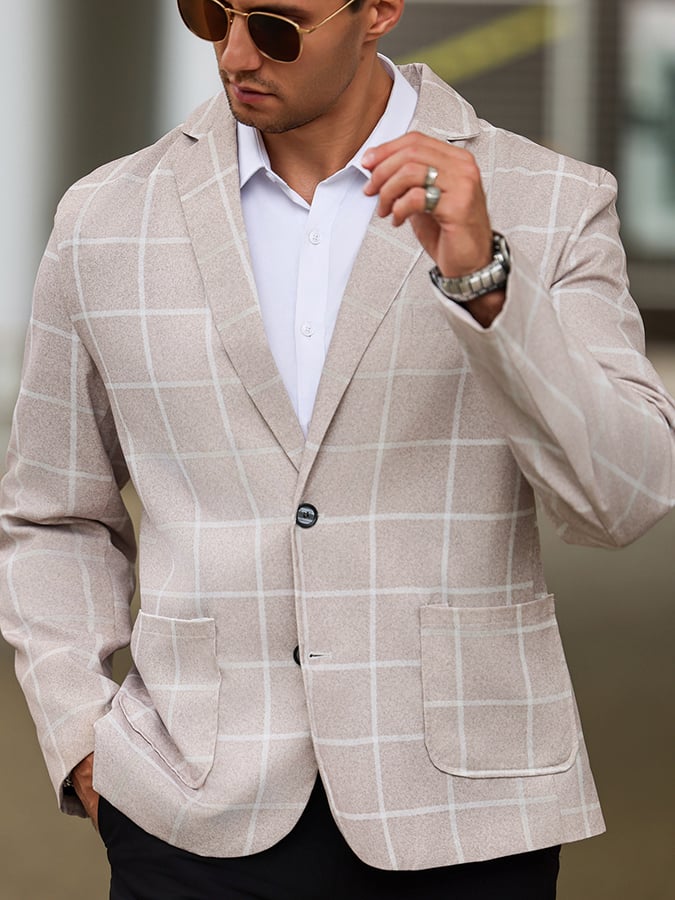 Men's Vintage Single-Breasted Plaid Gentleman's Business Suit Jacket
