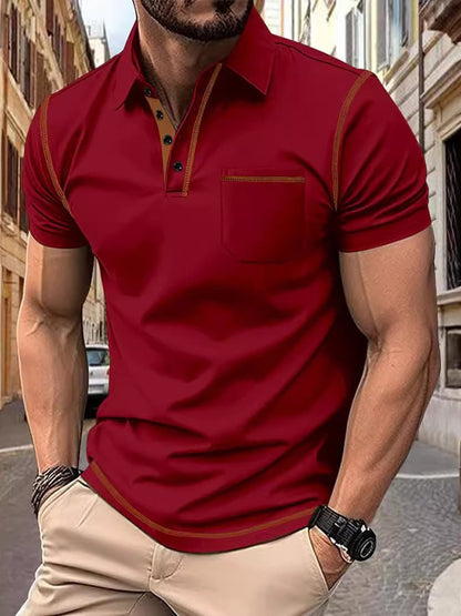Men's Stylish Casual Polo Shirt With Contrasting Color Thread Design (With Pockets)