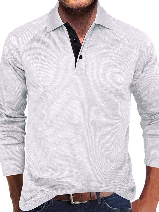 Athletic Casual Waffle Long Sleeve Half Button Polo Shirt