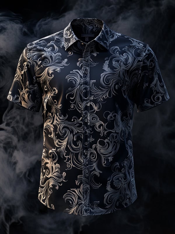 Men's Vintage Dark Baroque Print Short Sleeve Shirt