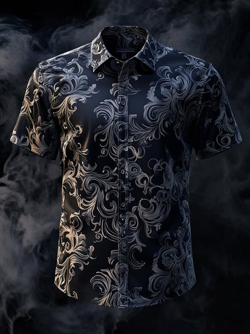 Men's Vintage Dark Baroque Print Short Sleeve Shirt
