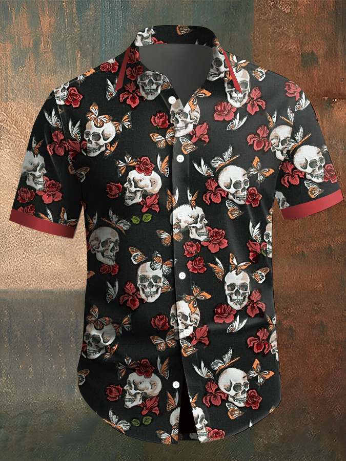 Men's Dark Skull Print Vintage Casual Shirt