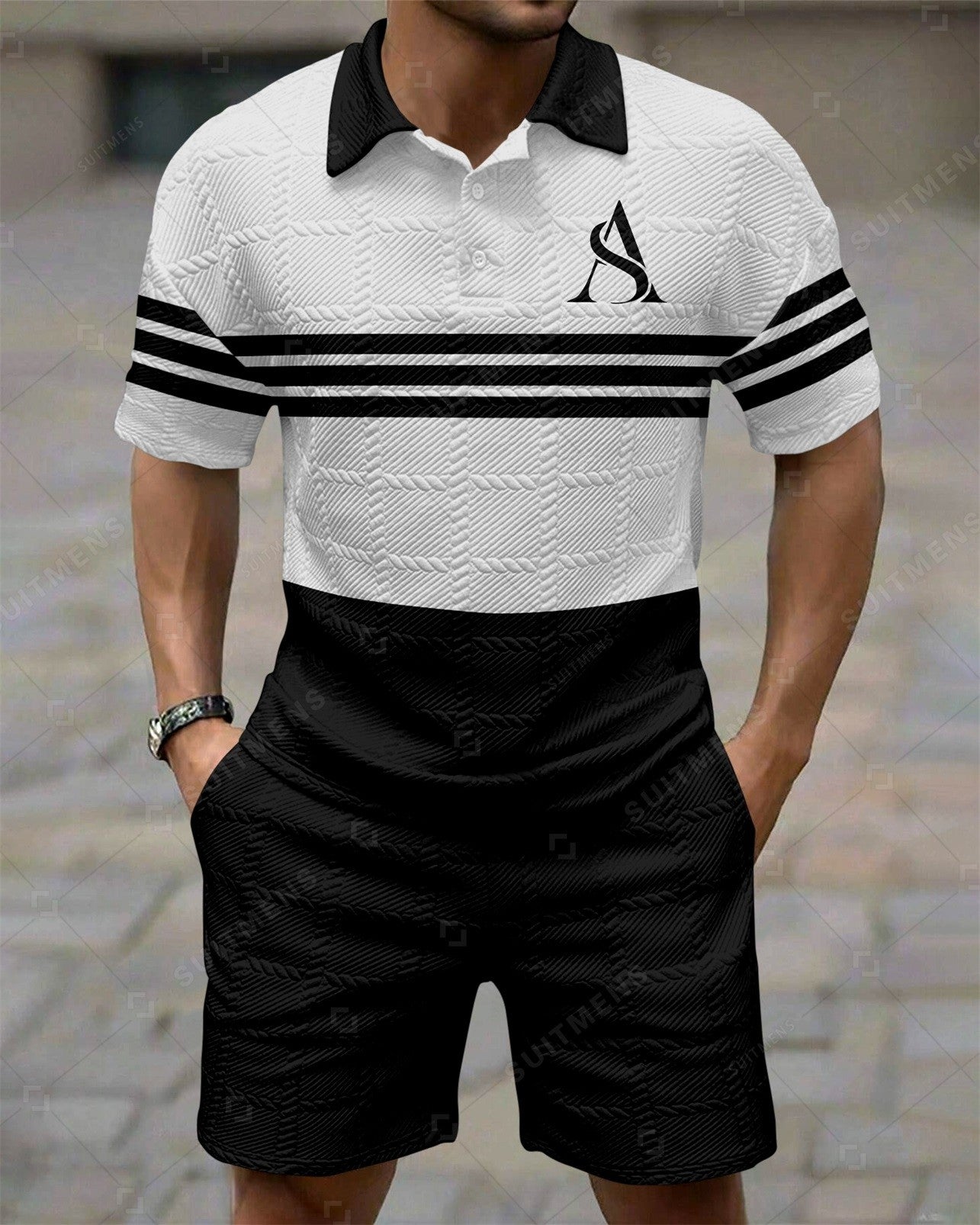 Men's Simple Textured Summer Polo Shirt Set 254