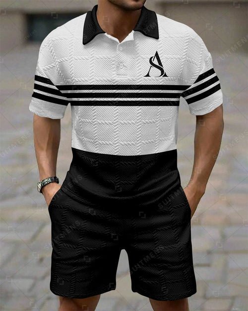 Men's Simple Textured Summer Polo Shirt Set 254