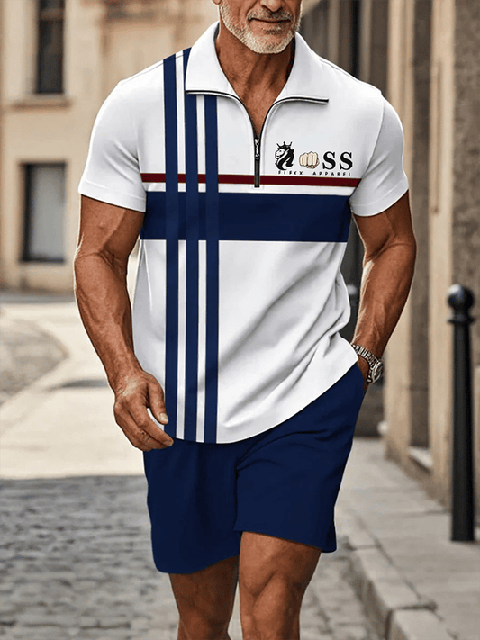 Men's Retro Letter Design Casual Business Short Sleeve Comfortable And Breathable Polo Shirt Suit