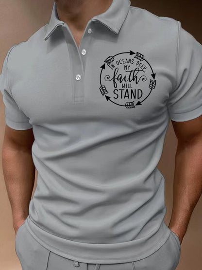 In Oceans Deep My Faith Will Stand Men's Short Sleeve Casual Printed POLO Shirt
