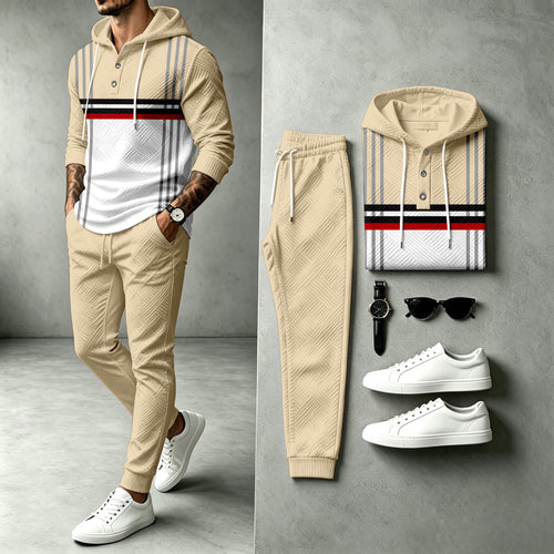 Men's Two-Tone Hooded Sweatshirt and Pants Set