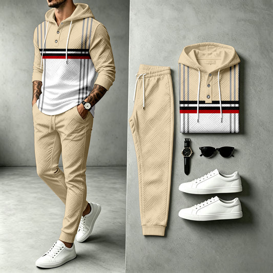 Men's Two-Tone Hooded Sweatshirt and Pants Set
