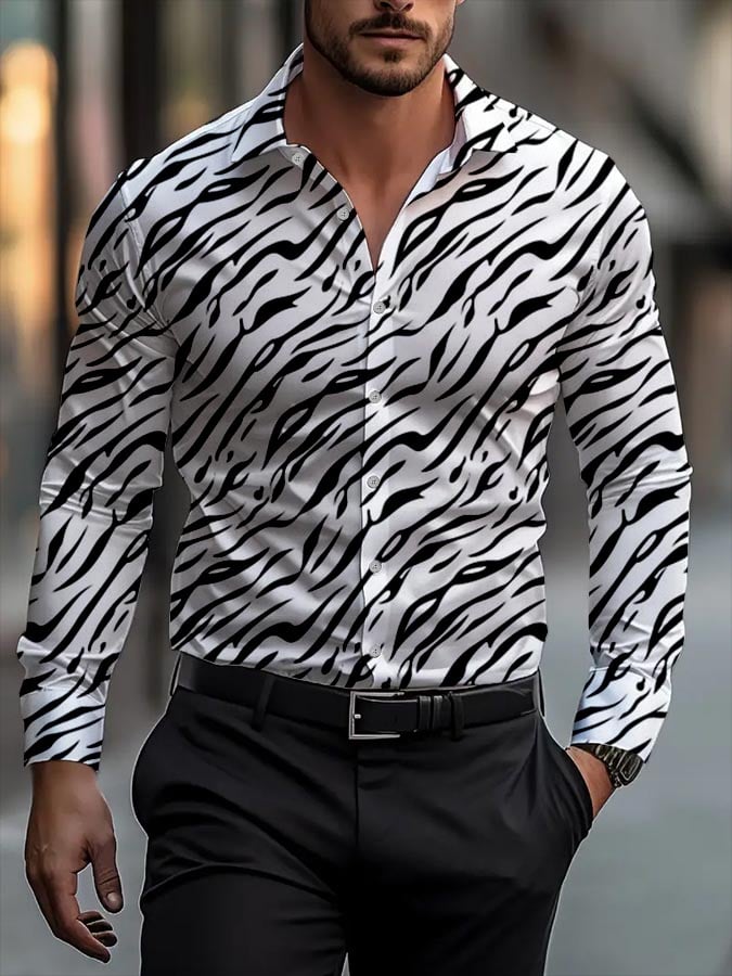 Men's Business Casual Striped Long Sleeve Shirt