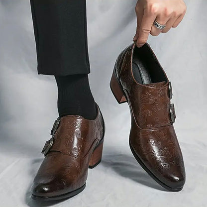 Men's Chunky Heel Sculpted Fashion Casual Buckle Leather Shoes