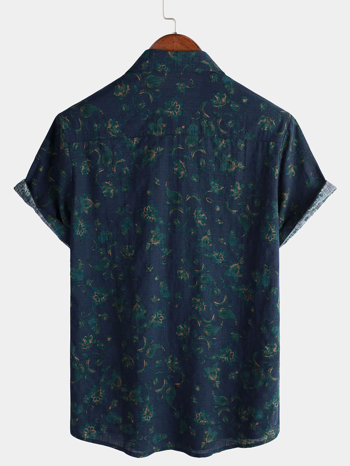 Men's Blue Floral Holiday Casual Pocket Short Sleeve Button Up Shirt