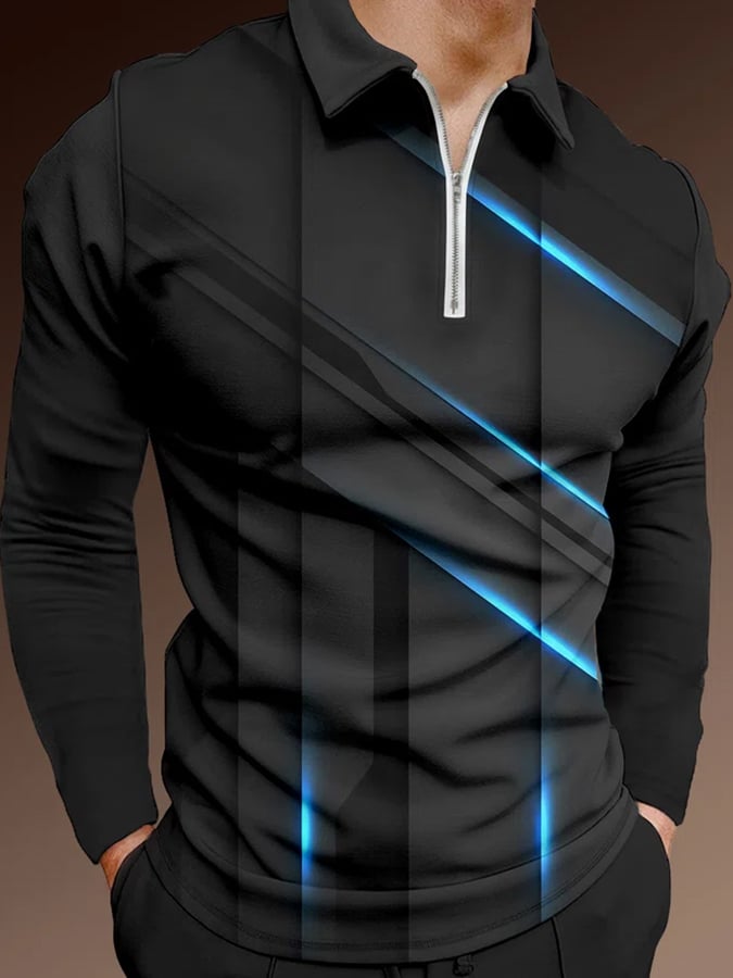 Men's Button Long Sleeve Casual Polo Shirt