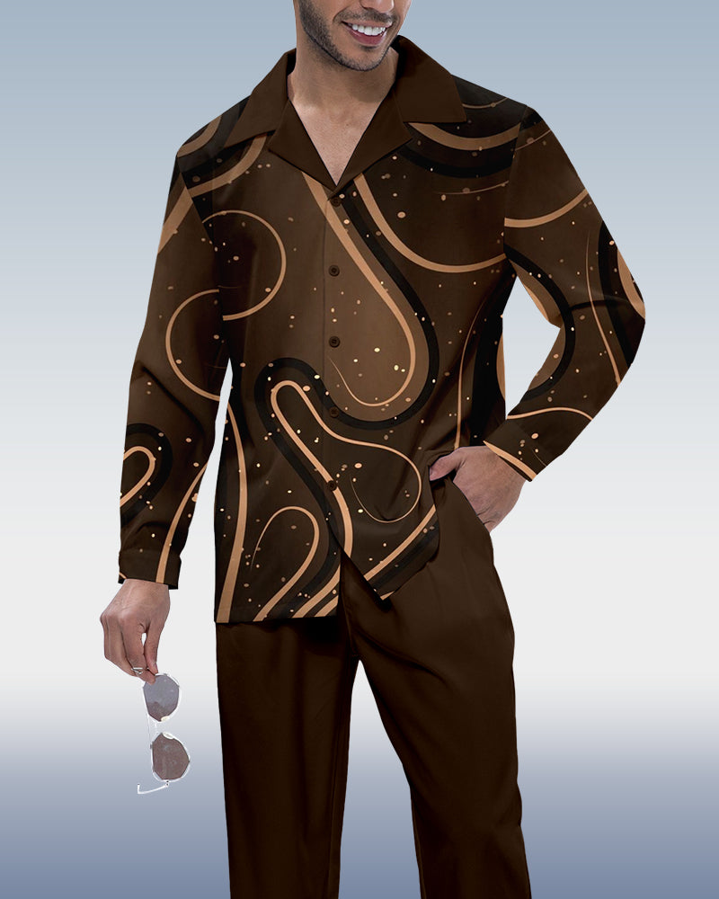 Men's Vintage Ombre Print Long Sleeve Shirt Walking Set 313