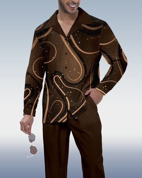 Men's Vintage Ombre Print Long Sleeve Shirt Walking Set 313