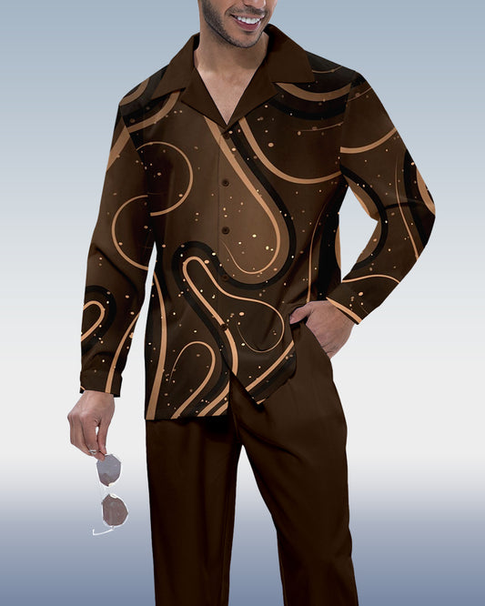 Men's Vintage Ombre Print Long Sleeve Shirt Walking Set 313