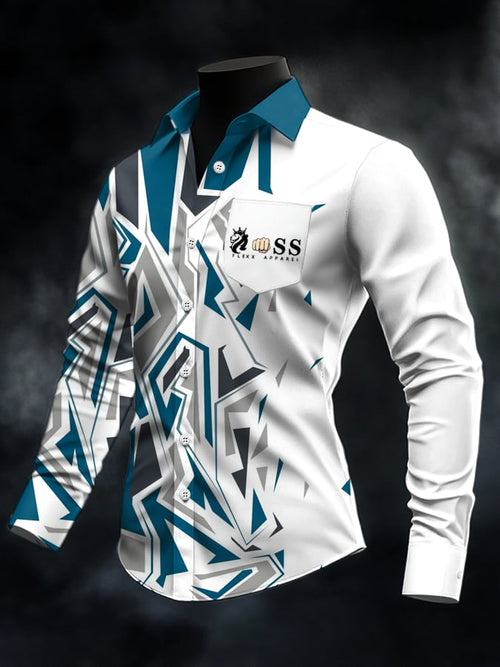 Men's Retro Letter Design Printed Business Long Sleeve Pocket Shirt