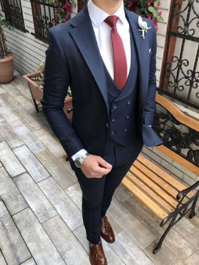Men's Business Single-Breasted Solid Color Three-Piece Suit