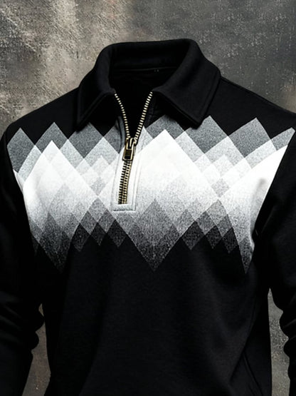 Men'S Vintage Color-Block Printed Zip-Up Sweatshirt