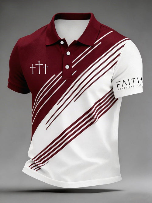 Men's Faith Cross Print Polo Shirt