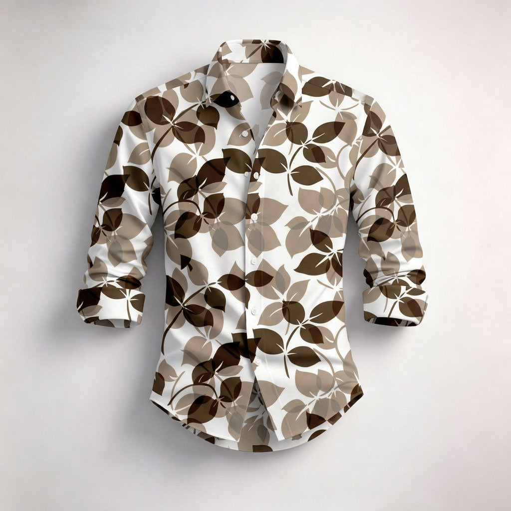 Men's Long-Sleeve Shirt with Leaf Print