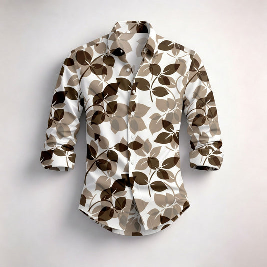 Men's Long-Sleeve Shirt with Leaf Print