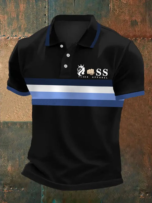 Men's Retro Letter Print Casual Polo Shirt