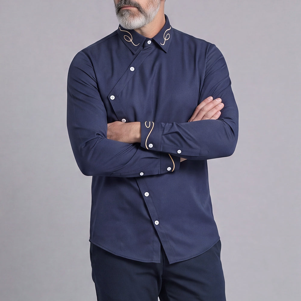 Men's Casual Solid-Color Slim-Fit Long-Sleeve Shirt