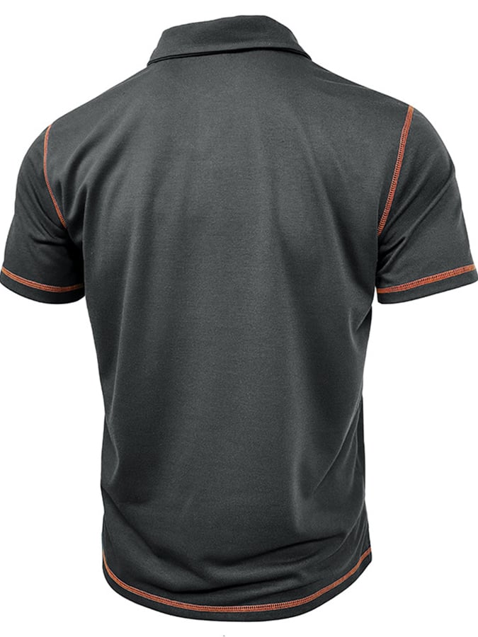 Men's Color Blocking Polo Collar Short Sleeved Polo Shirt