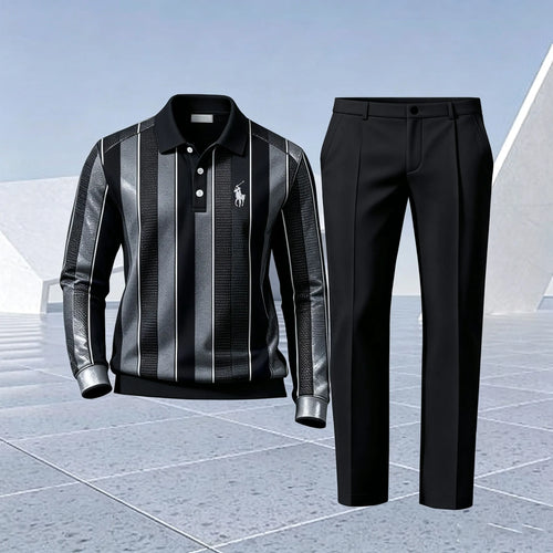Men's Printed Polo Shirt and Pants Set