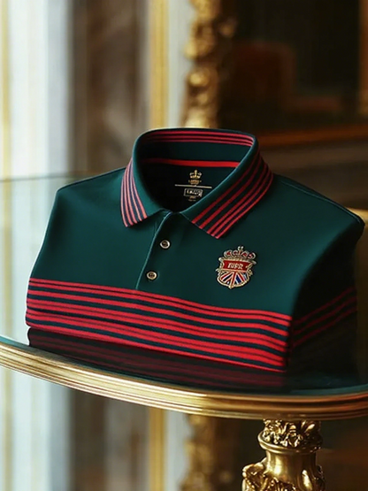 Men's Retro Business Stripe Print Long Sleeve Polo Shirt