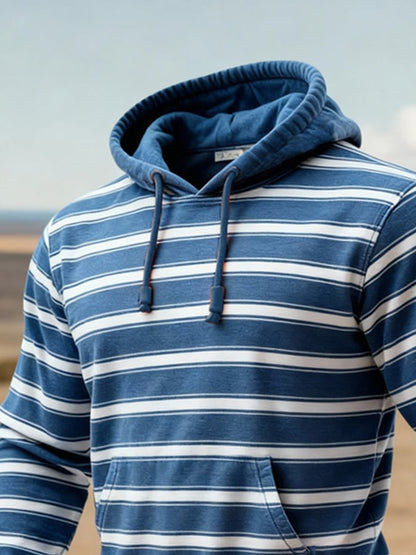 Men'S Stylish Striped Contrasting Hooded Sweatshirt