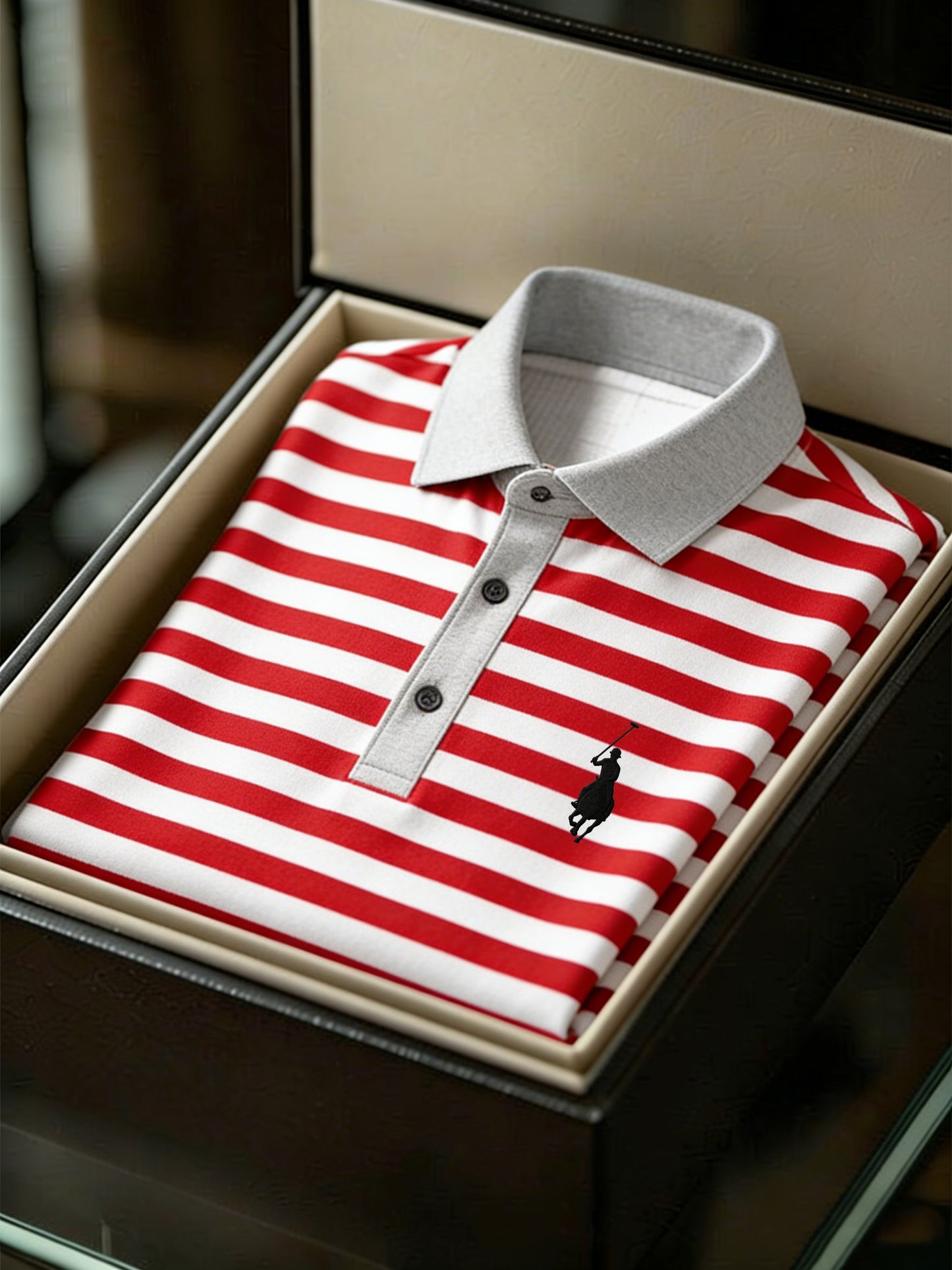 Men's Business Style Print Short Sleeved Polo Shirt