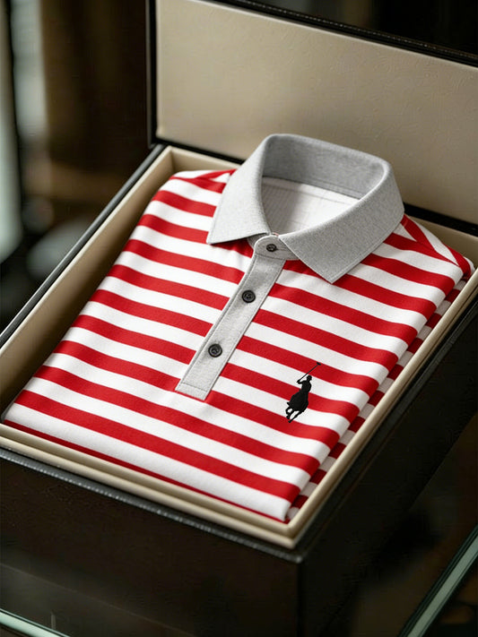 Men's Business Style Print Short Sleeved Polo Shirt