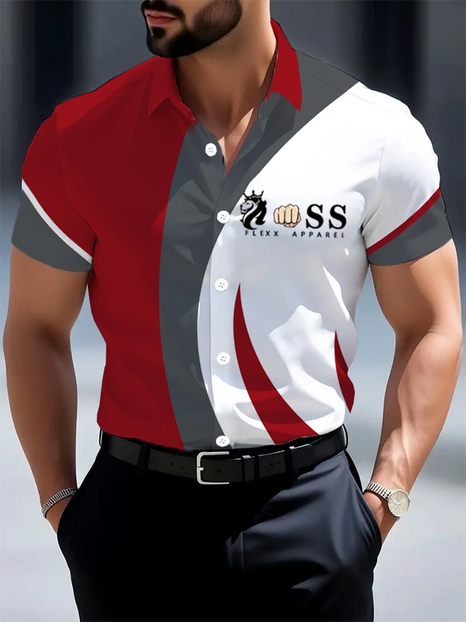 Men's Retro Letter Design Printed Business Short Sleeve Shirt