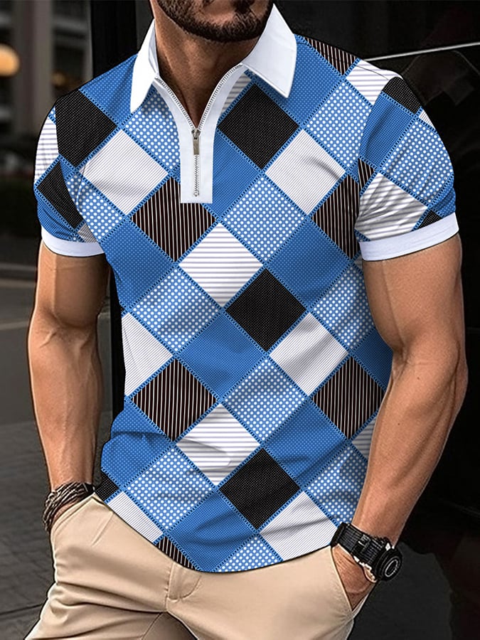 Men's Retro Plaid Print Casual Polo Shirt