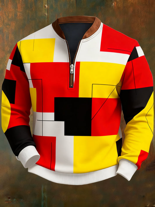 Men's Casual Geometric Color Block Print Sweatshirt