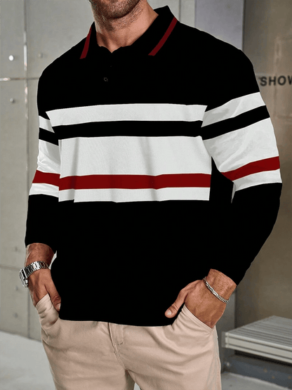 Men's Striped Business Casual Long Sleeve Polo Shirt