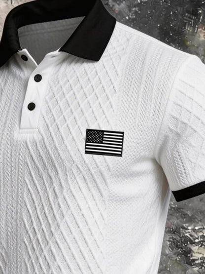 Men's Retro Textured Color-Blocked Polo Collar Short Sleeves