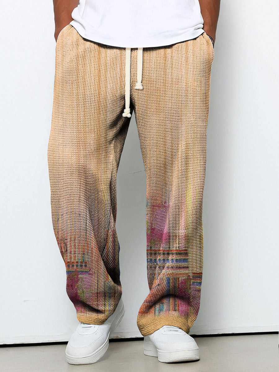 Men's Geometric Gradient Art Printed Waffle Casual Pants