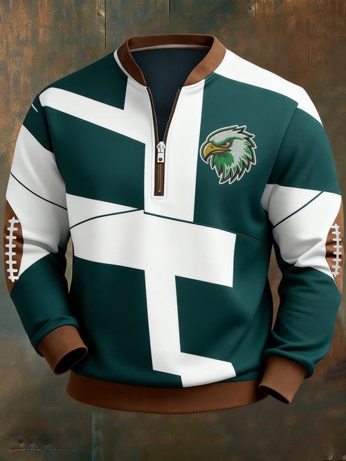 Men's Football Geometric Color Block Print Sweatshirt