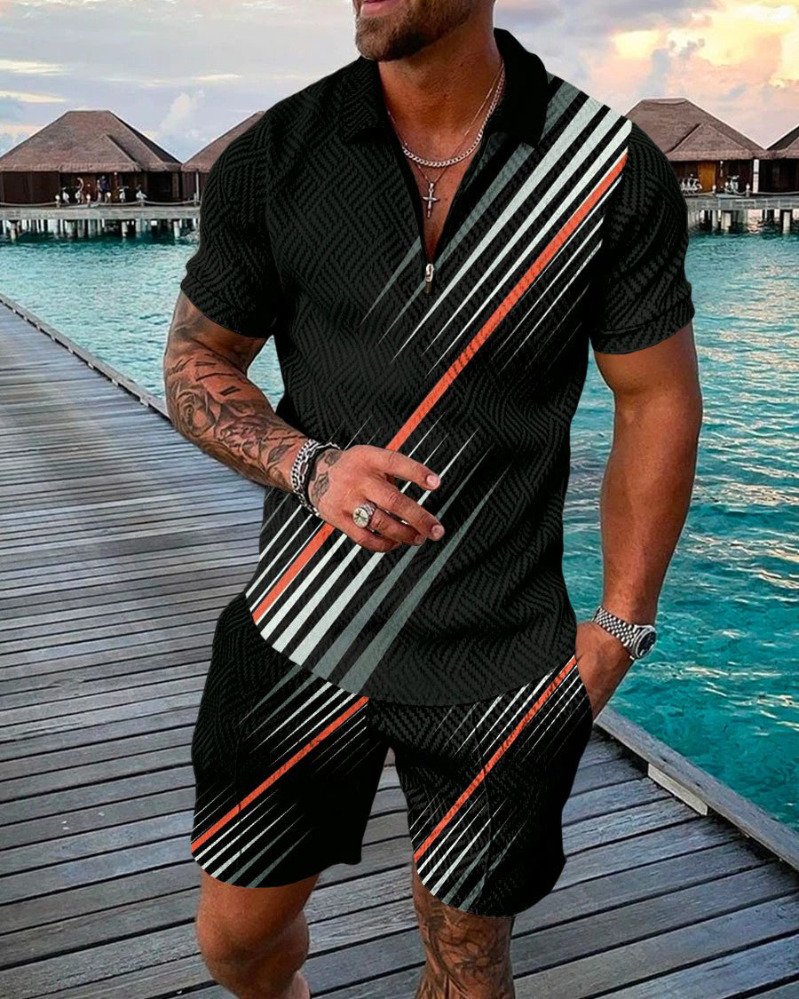 Men's Casual Colorblock Polo Shirt Two Piece
