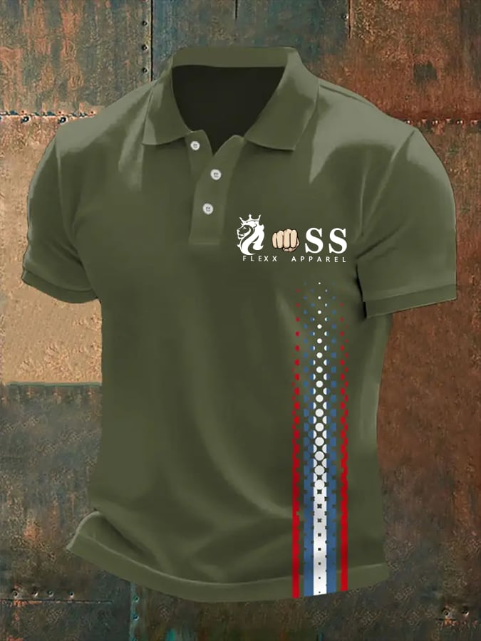 Men's Retro Letter Print Casual Polo Shirt