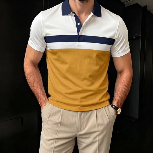Men's Casual Yellow And White Splice Polo Shirt