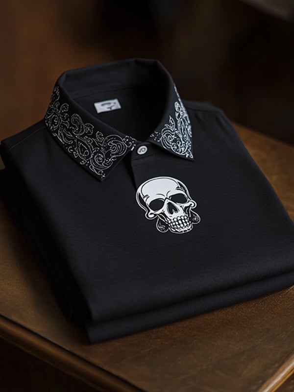 Men's Classic Business Skull Logo Short Sleeve Polo Shirt