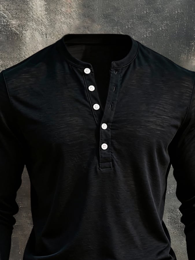 Men'S Vintage Style Pure Cotton Simple Long-Sleeved T-Shirt