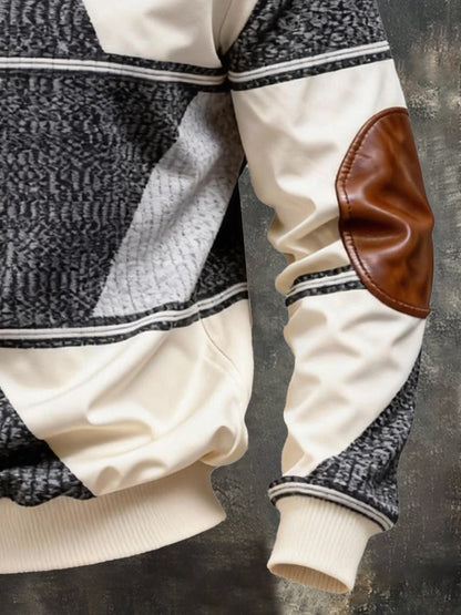 Men's Vintage Color-Block Printed Zip-Up Hoodie