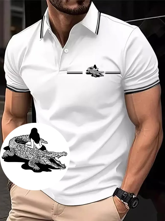 Men's Classic Business Casual Color Block Polo Shirt